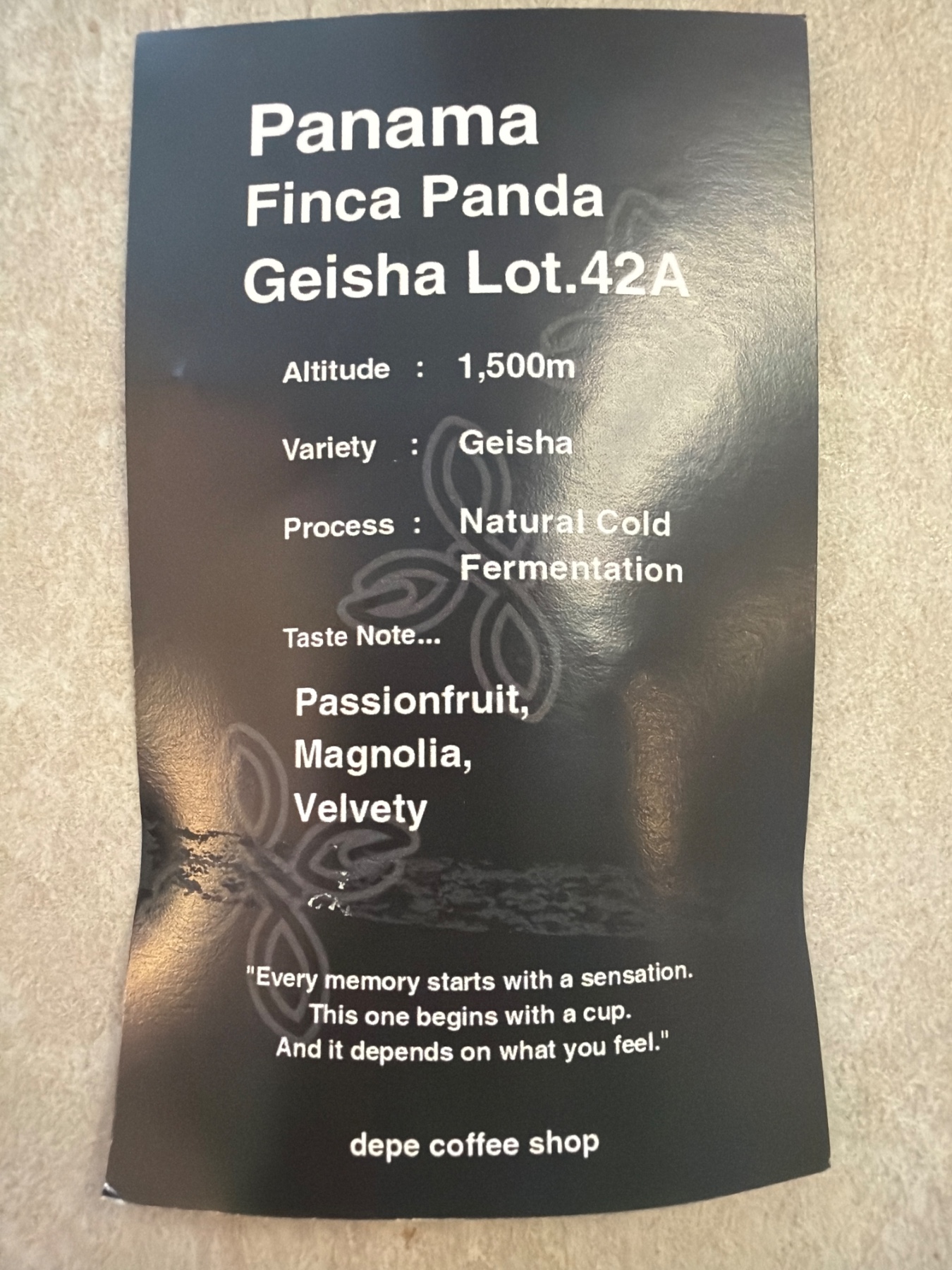 depe coffee shop Panama Finca Panda Geisha Lot.42Aの袋