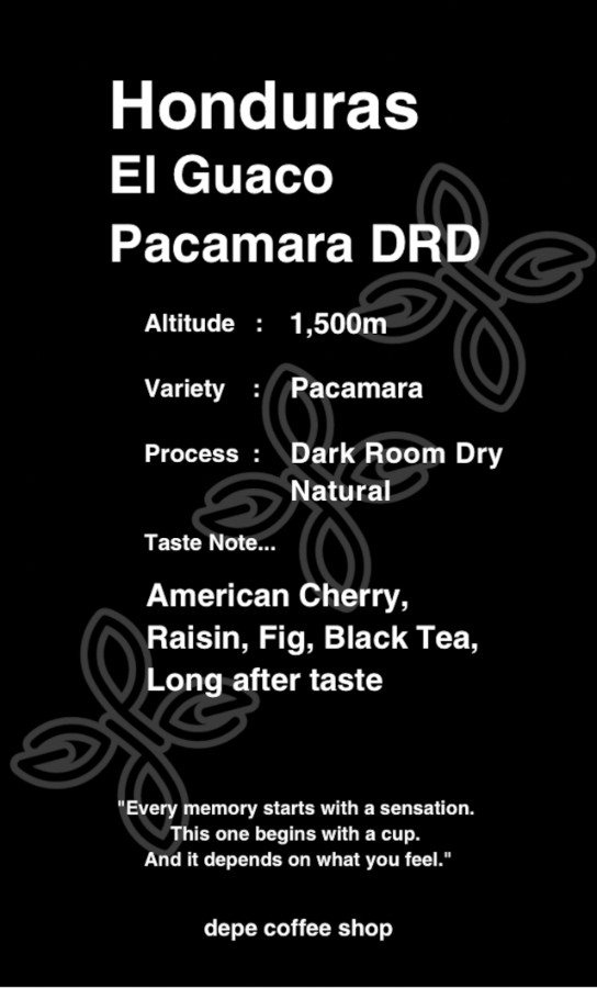 depe coffee shop Honduras El Guaco Pacamara DRDの袋